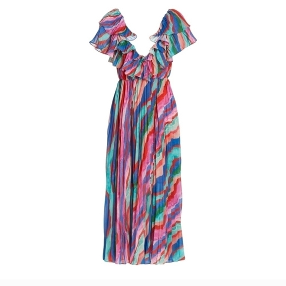 AMUR Luisa Pleated Striped Dress, Multi-Colored, Size 8, NWT - Picture 5 of 16